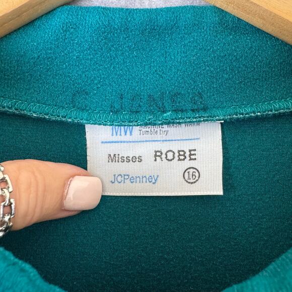 VTG JCPenney Housecoat Robe Women’s Sz 16 70s 80s Long Colorblock Green Retro - Picture 9 of 11